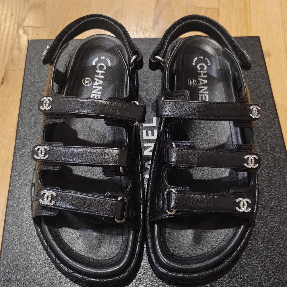 Brand New Chanel Black Sandals In 37 With The Box